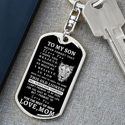 To My Son Lioness Dog Tag Swivel Key Chain