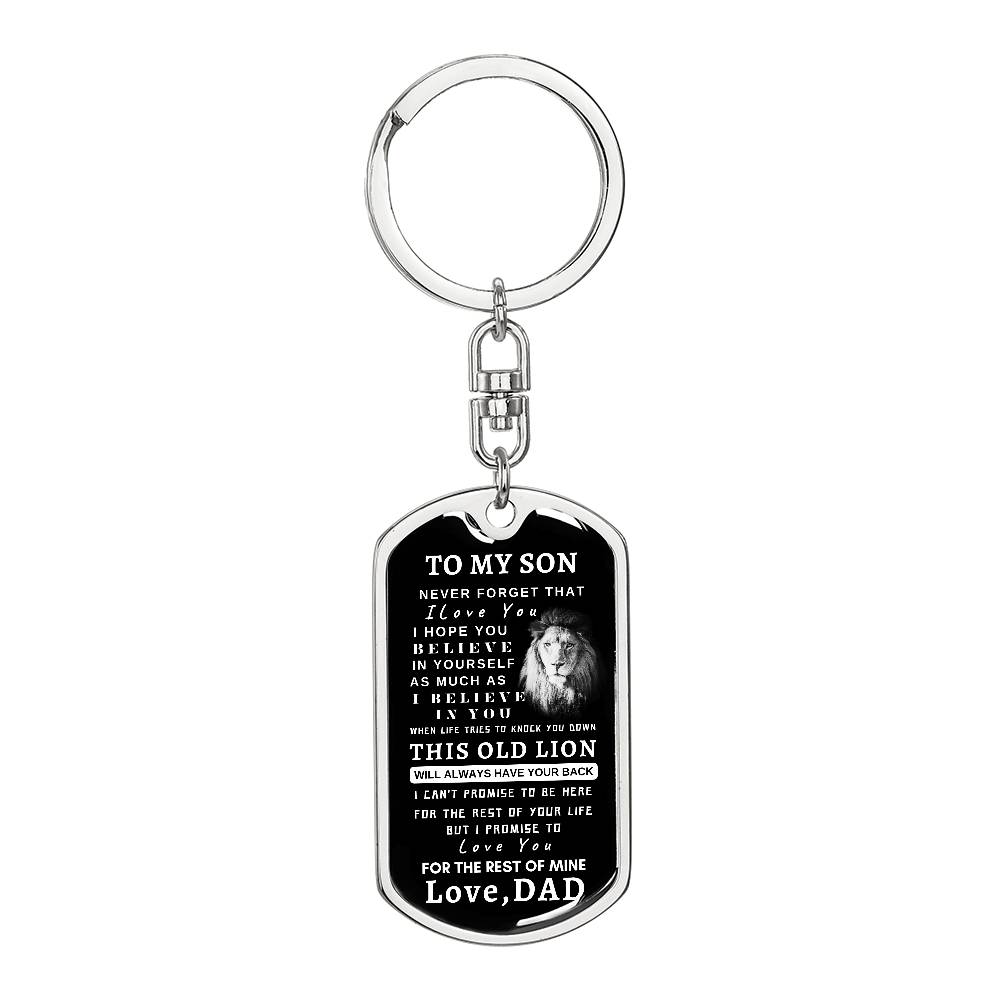 To My Son Dog Tag Key Chain With Lion