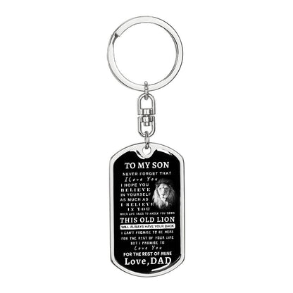 To My Son Dog Tag Key Chain With Lion