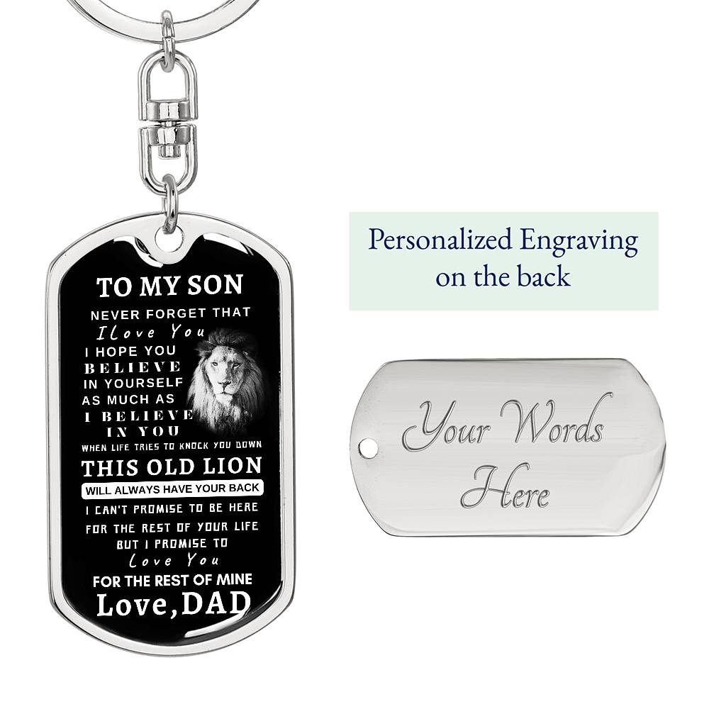 To My Son Dog Tag Key Chain With Lion