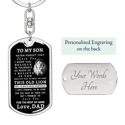 To My Son Dog Tag Key Chain With Lion