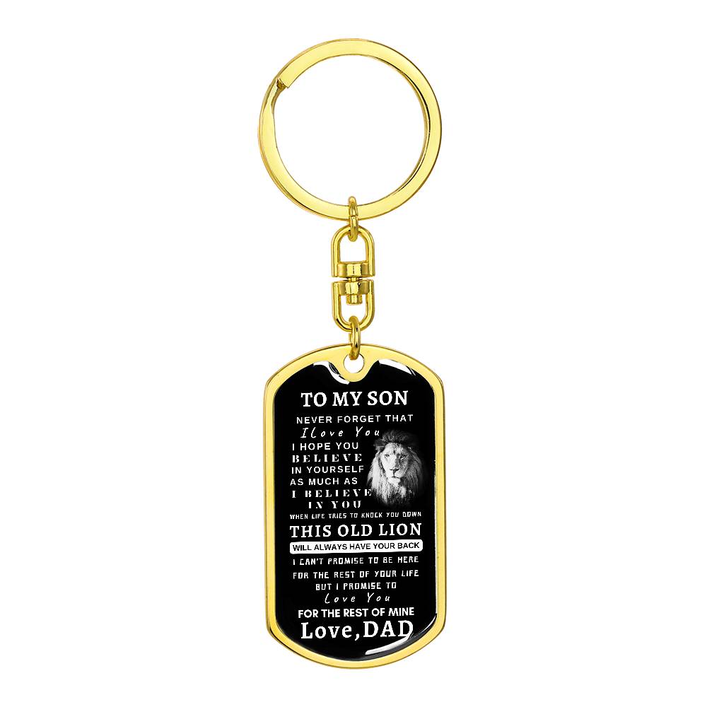 To My Son Dog Tag Key Chain With Lion