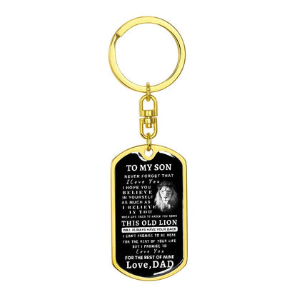 To My Son Dog Tag Key Chain With Lion
