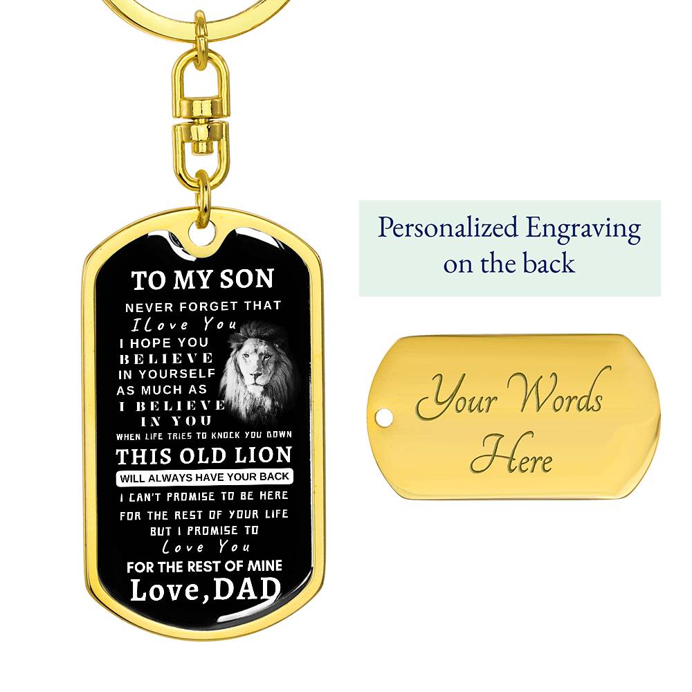 To My Son Dog Tag Key Chain With Lion