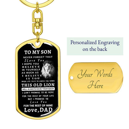 To My Son Dog Tag Key Chain With Lion