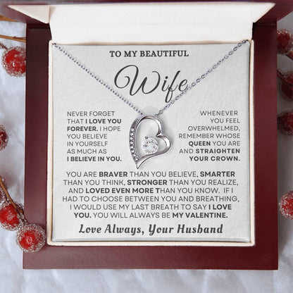 To My Beautiful Wife "You'll Always Be My Valentine" Necklace