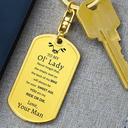 Ol' Lady Swivel Key Chain Dog Tag