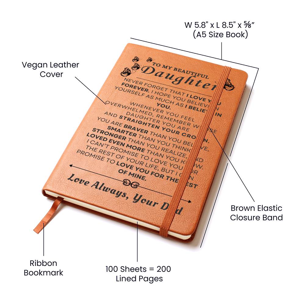 To My Beautiful Daughter Vegan Leather Journal | Graduation, Birthday, Holiday Gift