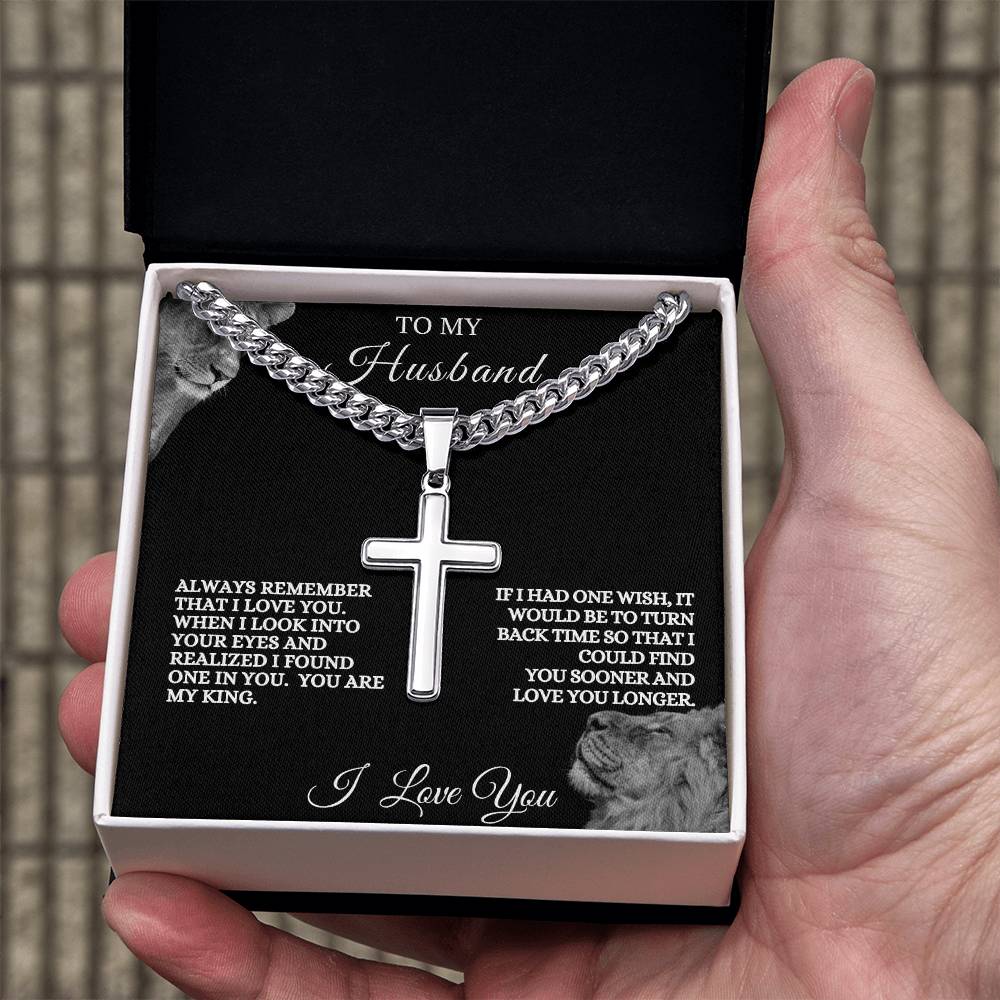 To My Husband Cuban Link Cross Necklace | Valentine's, Wedding, Anniversary, Birthday, Christmas Gift