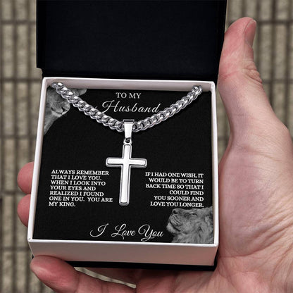 To My Husband Cuban Link Cross Necklace | Valentine's, Wedding, Anniversary, Birthday, Christmas Gift