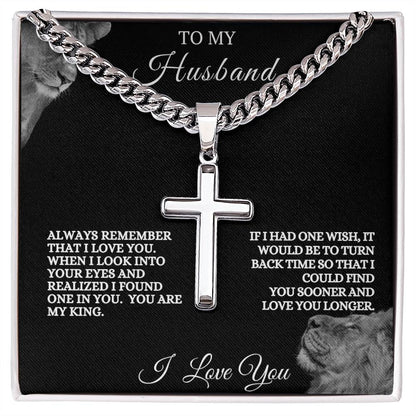 To My Husband Cuban Link Cross Necklace | Valentine's, Wedding, Anniversary, Birthday, Christmas Gift