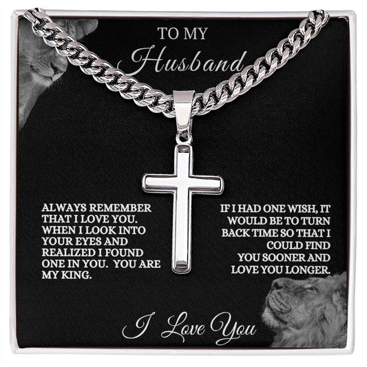 To My Husband Cuban Link Cross Necklace | Valentine's, Wedding, Anniversary, Birthday, Christmas Gift