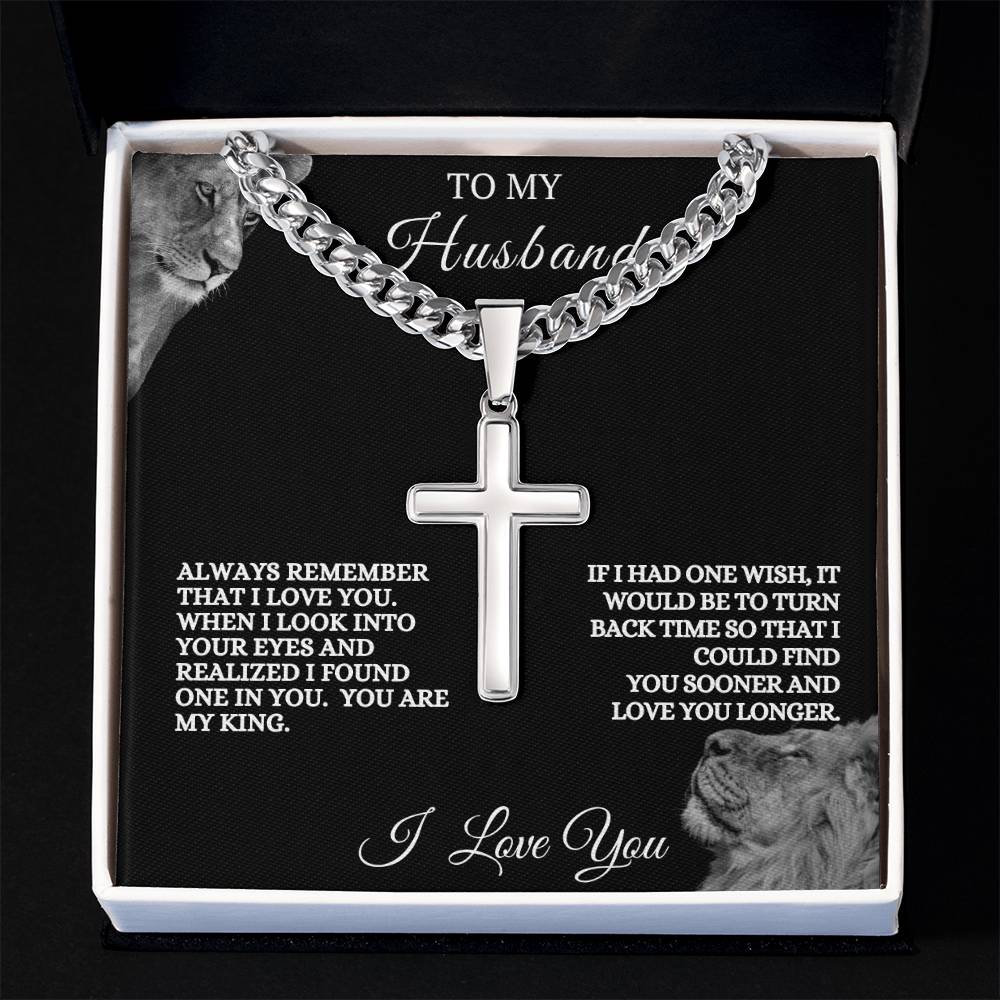 To My Husband Cuban Link Cross Necklace | Valentine's, Wedding, Anniversary, Birthday, Christmas Gift