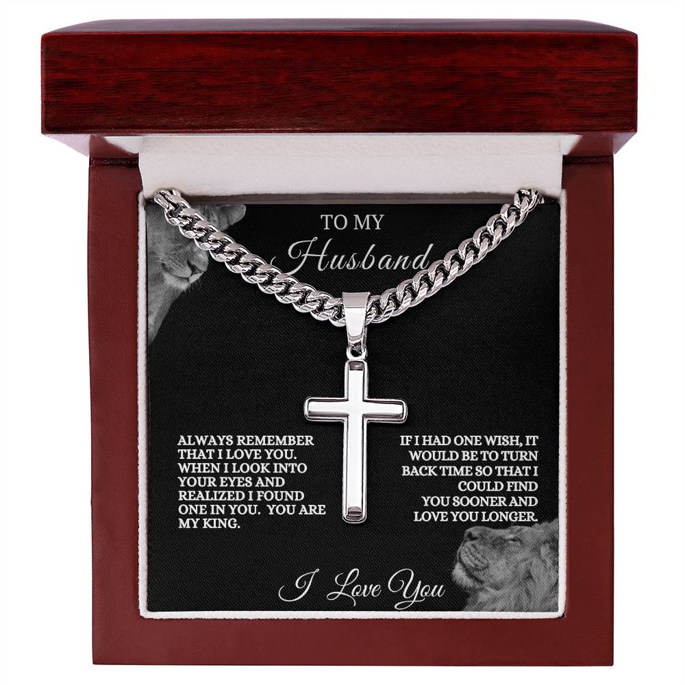 To My Husband Cuban Link Cross Necklace | Valentine's, Wedding, Anniversary, Birthday, Christmas Gift