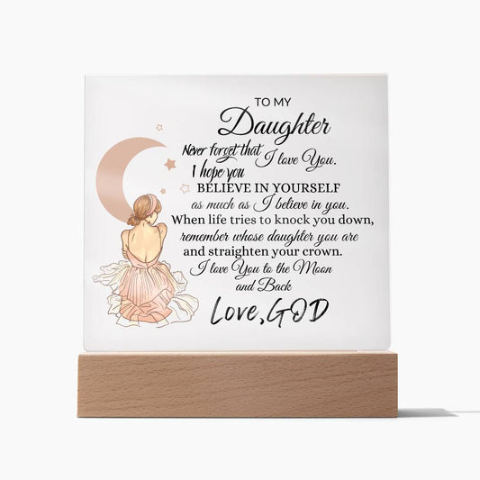 Inspirational acrylic plaque for Daughter from God, Premium Acrylic Keepsake with Built-in LED Lights