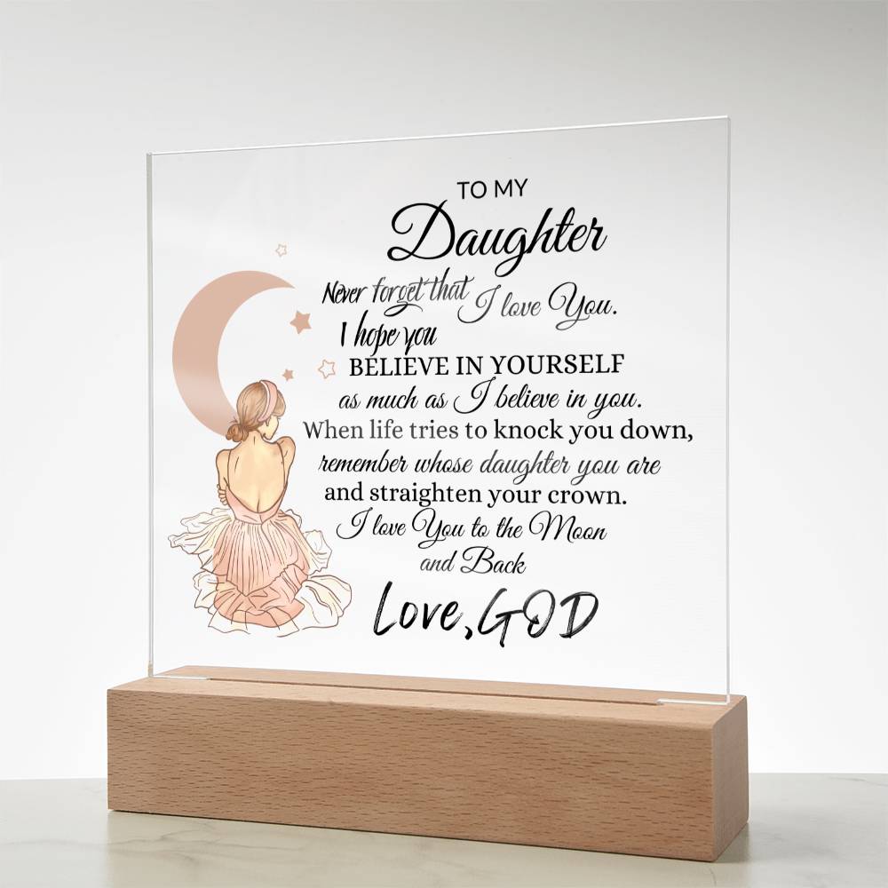 Inspirational acrylic plaque for Daughter from God, Premium Acrylic Keepsake with Built-in LED Lights