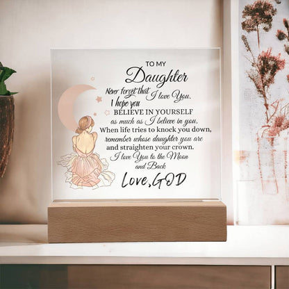 Inspirational acrylic plaque for Daughter from God, Premium Acrylic Keepsake with Built-in LED Lights