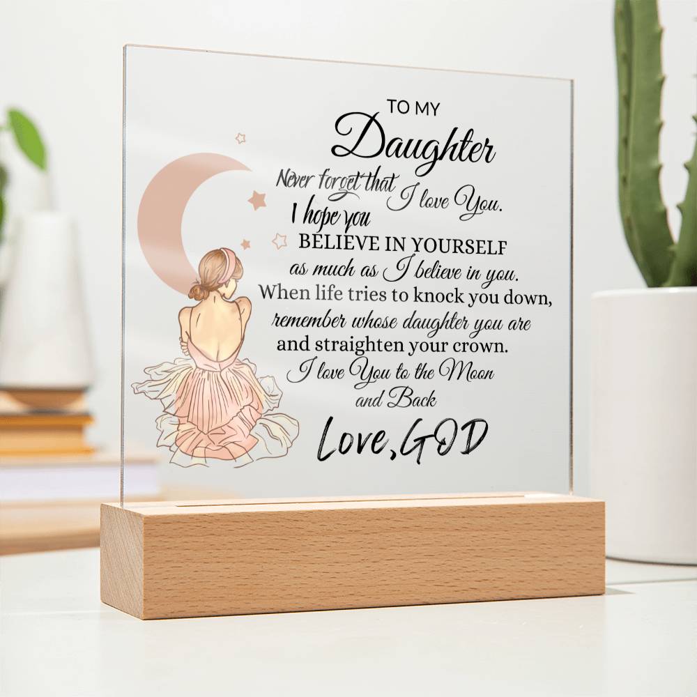 Inspirational acrylic plaque for Daughter from God, Premium Acrylic Keepsake with Built-in LED Lights