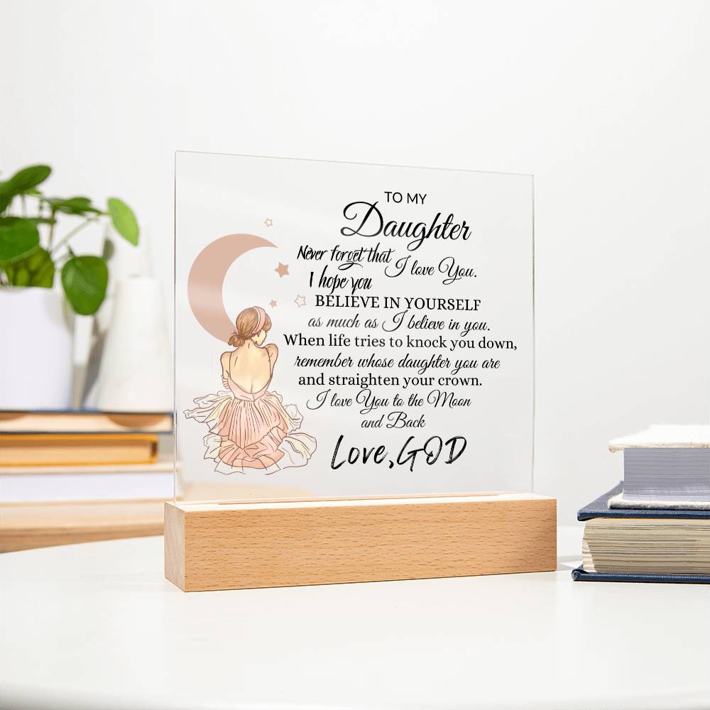 Inspirational acrylic plaque for Daughter from God, Premium Acrylic Keepsake with Built-in LED Lights