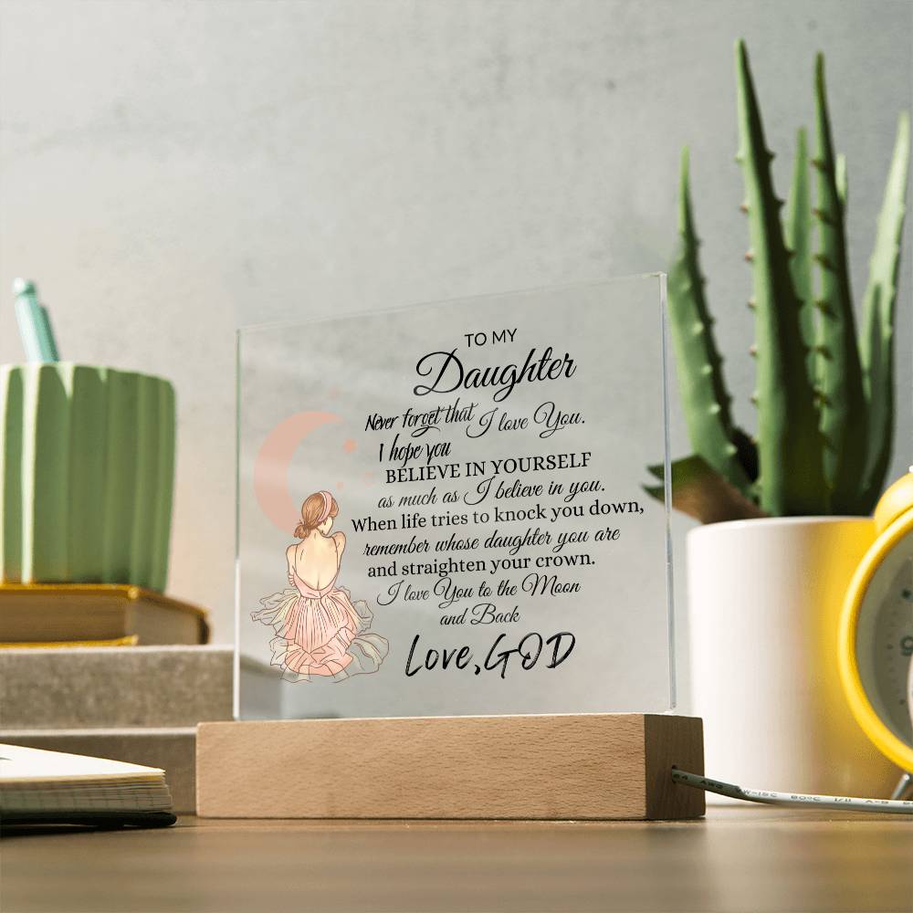 Inspirational acrylic plaque for Daughter from God, Premium Acrylic Keepsake with Built-in LED Lights