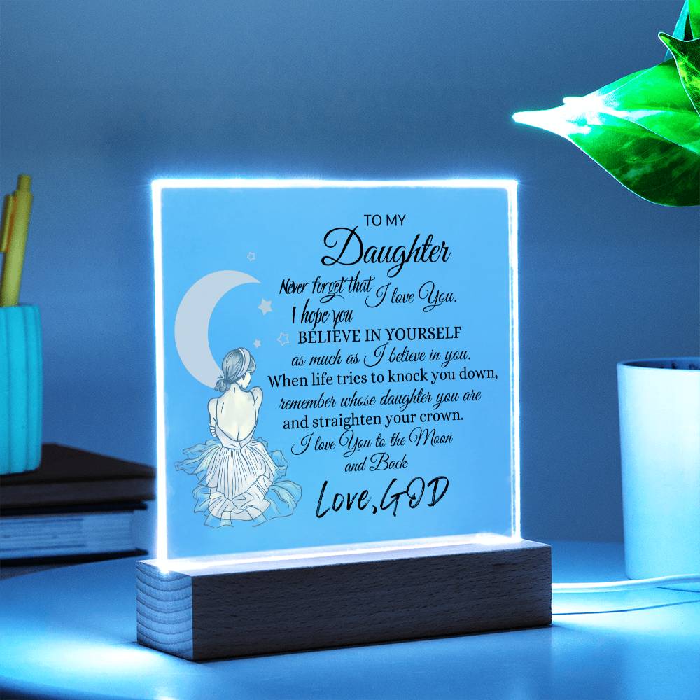 Inspirational acrylic plaque for Daughter from God, Premium Acrylic Keepsake with Built-in LED Lights
