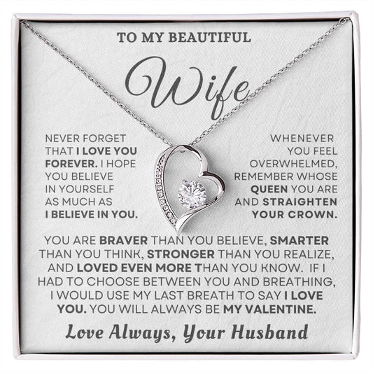 To My Beautiful Wife "You'll Always Be My Valentine" Necklace