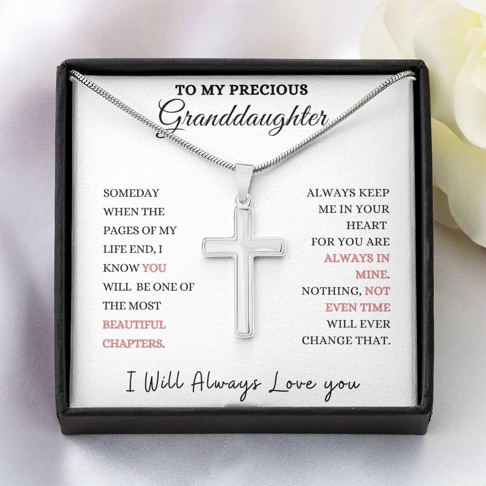 To My Precious Granddaughter Stainless Steel Cross Necklace., Christmas gift, Graduation gift, Birthday gift, Baby Shower
