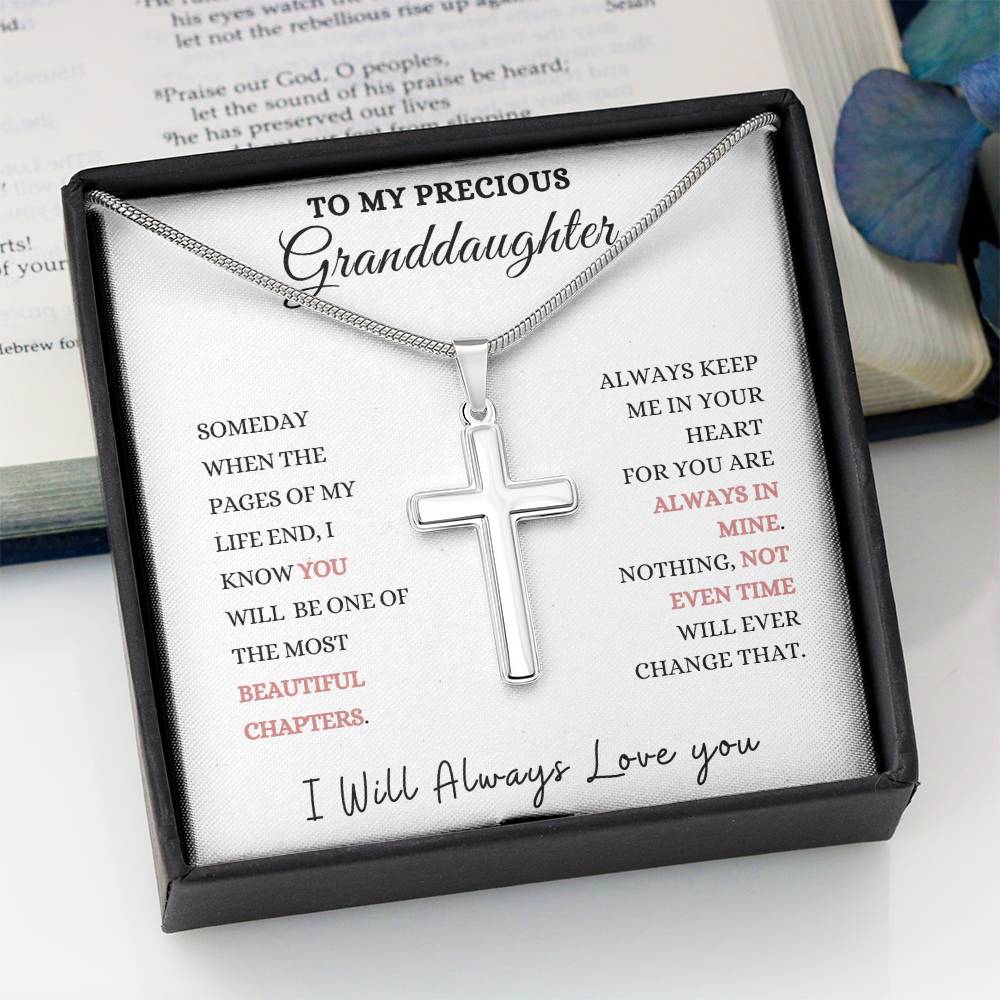 To My Precious Granddaughter Stainless Steel Cross Necklace., Christmas gift, Graduation gift, Birthday gift, Baby Shower