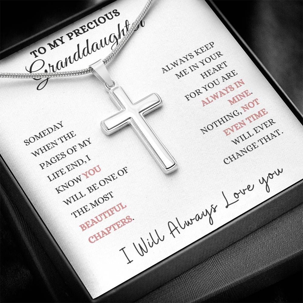 To My Precious Granddaughter Stainless Steel Cross Necklace., Christmas gift, Graduation gift, Birthday gift, Baby Shower