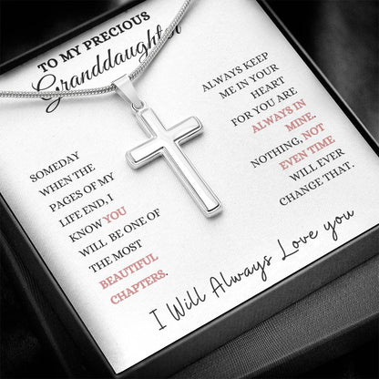 To My Precious Granddaughter Stainless Steel Cross Necklace., Christmas gift, Graduation gift, Birthday gift, Baby Shower