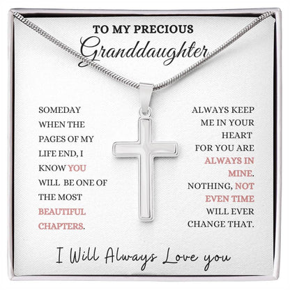 To My Precious Granddaughter Stainless Steel Cross Necklace., Christmas gift, Graduation gift, Birthday gift, Baby Shower