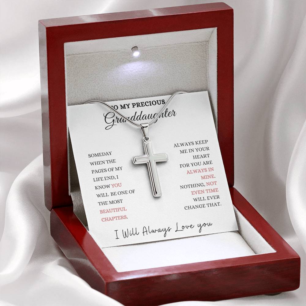 To My Precious Granddaughter Stainless Steel Cross Necklace., Christmas gift, Graduation gift, Birthday gift, Baby Shower
