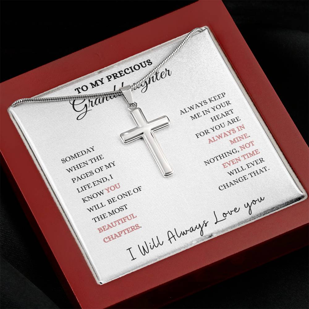 To My Precious Granddaughter Stainless Steel Cross Necklace., Christmas gift, Graduation gift, Birthday gift, Baby Shower