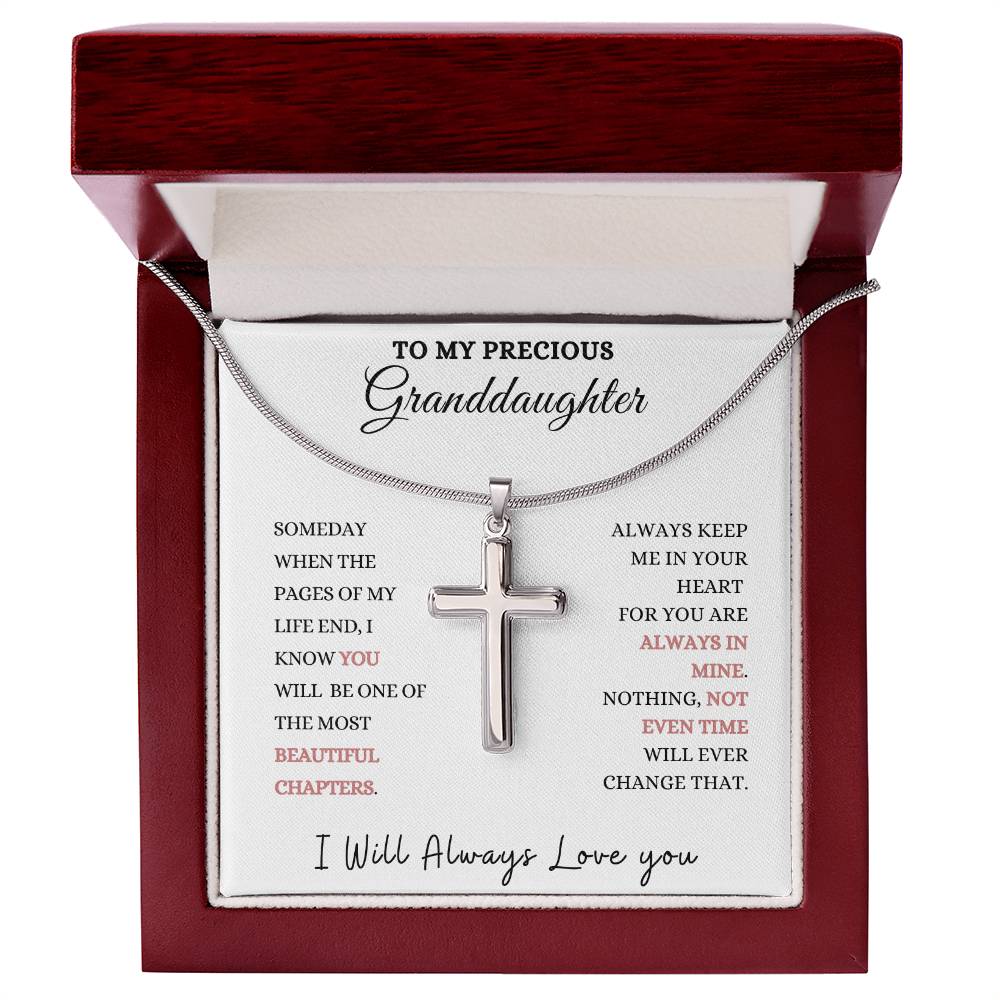 To My Precious Granddaughter Stainless Steel Cross Necklace., Christmas gift, Graduation gift, Birthday gift, Baby Shower