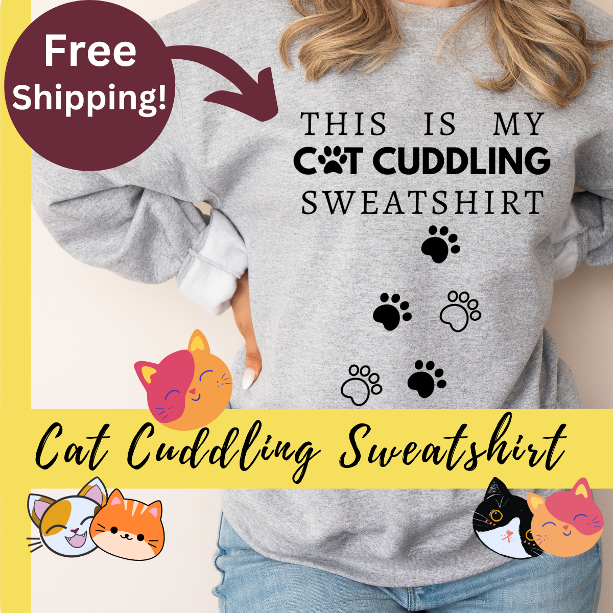 Cat Cuddling Sweatshirt And Paw Print Leggings