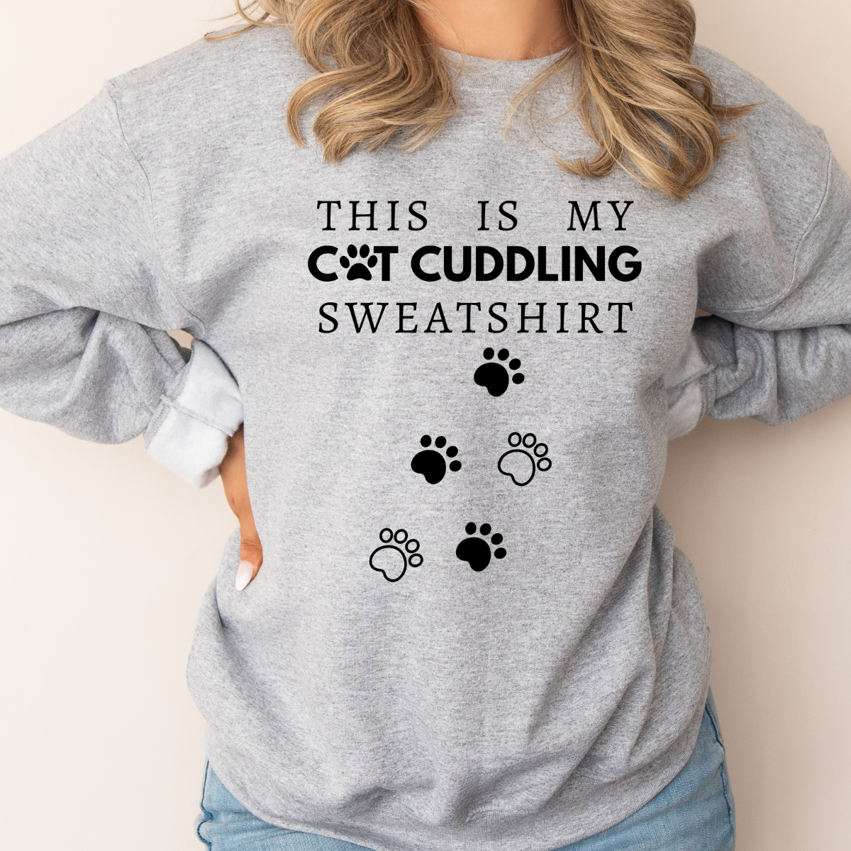 Cat Cuddling Sweatshirt And Paw Print Leggings