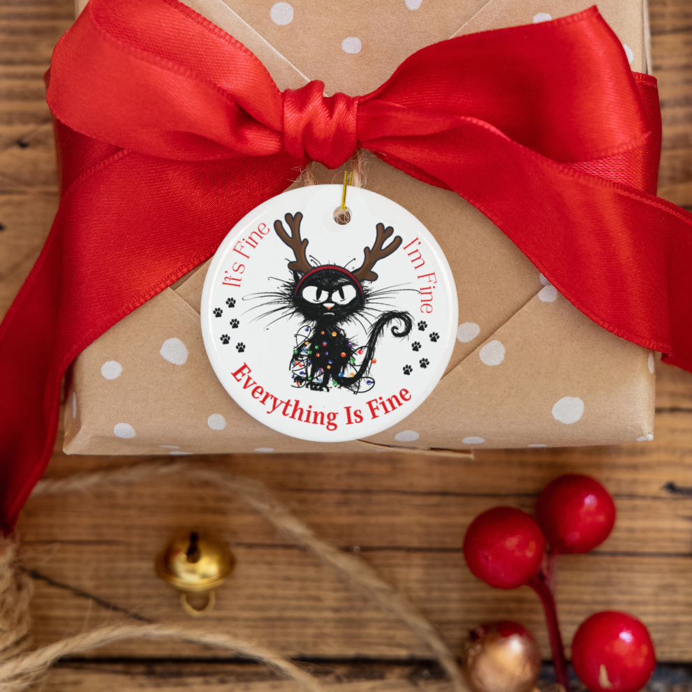 "Everthing Is Fine" Funny Cat Ceramic Ornament