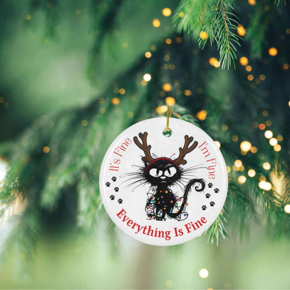"Everthing Is Fine" Funny Cat Ceramic Ornament