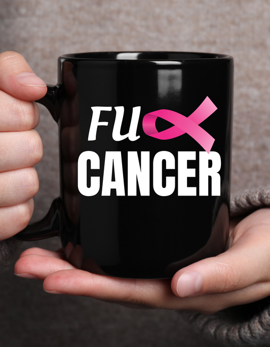 F Cancer 15 oz. Black Mug, Breast Cancer Awareness Mug, Breast Cancer Support Mug