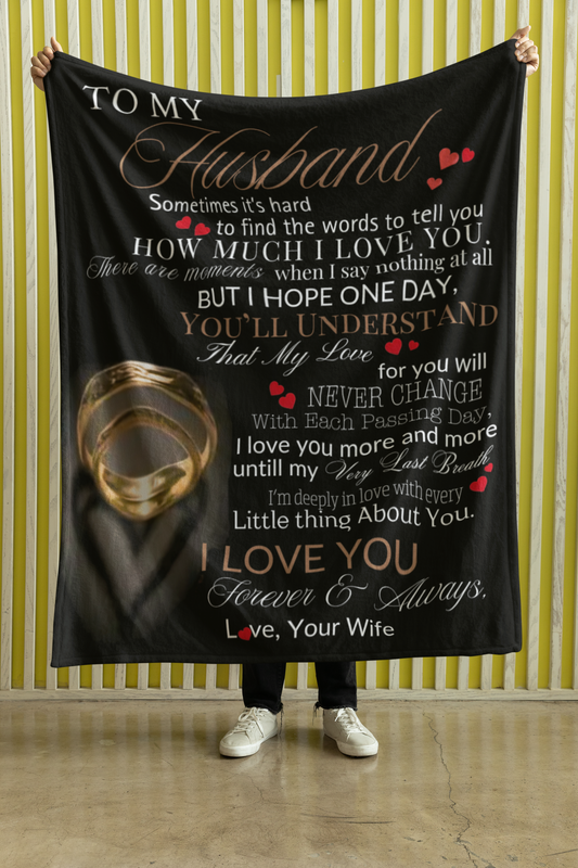 Sentimental Love Letter to Husband Flannel Throw Blanket | Digital Print Romantic Theme, All Seasons Soft Cozy, Durable, Ideal for Office, Camping, Travel, Home DecorPremium Sherpa Blanket 50x60